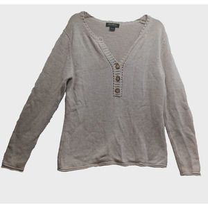 Eddie‎ Bauer Sweater Womens Large Beige Half Button Warm Pullover 100% Cotton
